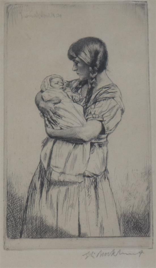 Sir Gerald Brockhurst, etching, The Two Melisandes, signed in pencil, 15 x 9cm